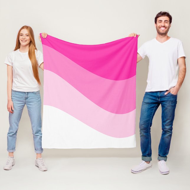 Pink White Ombre Wave pattern Fleece Blanket (In Situ)