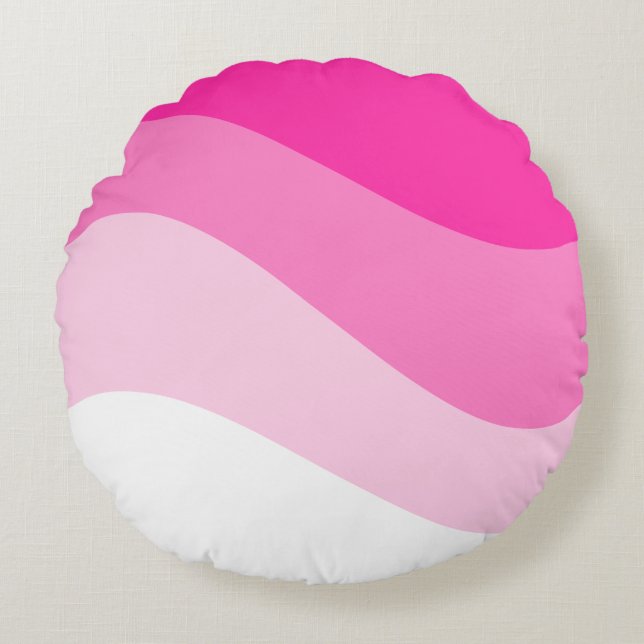 Pink White Ombre Wave pattern Round Pillow (Front)