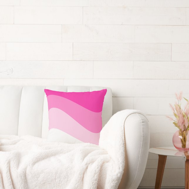 Pink White Ombre Wave pattern Throw Pillow (Couch)