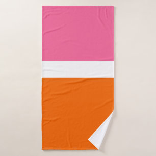 Pink White Orange Plain Colour Block Design Bath Towel