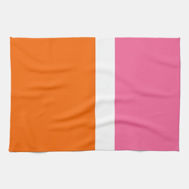 Pink White Orange Plain Colour Block Design  Kitchen Towel (Horizontal)