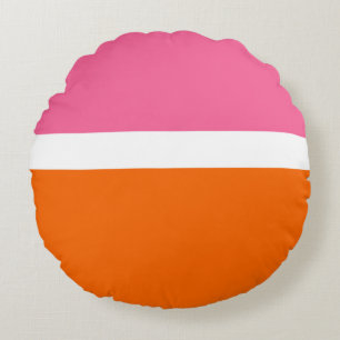 Pink White Orange Plain Colour Block Design Round Pillow