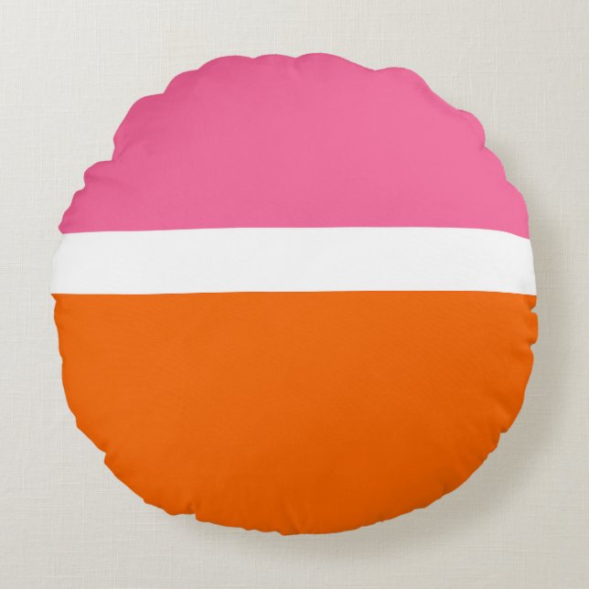 Pink White Orange Plain Colour Block Design  Round Pillow (Front)