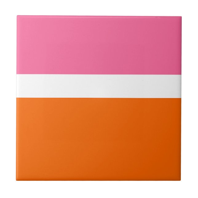 Pink White Orange Plain Colour Block Design  Tile (Front)