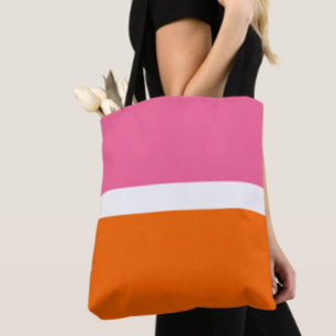 Pink White Orange Plain Colour Block Design Tote Bag
