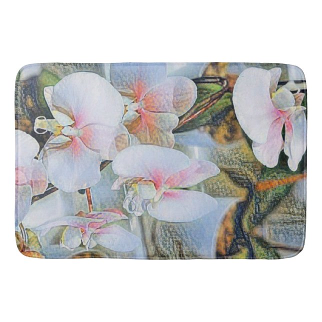 Pink white orchids flowers watercolor  bath mat (Front)