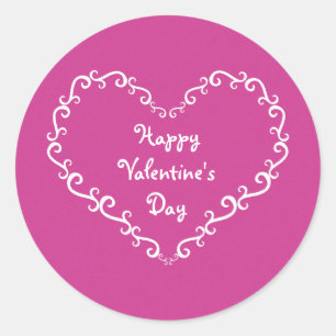 Pink & White Ornamental Heart Valentine Stickers
