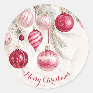 Pink White Ornaments Vintage Christmas Classic Round Sticker