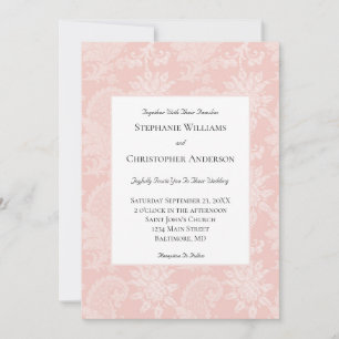 Pink White Ornate Floral Elegant Formal Wedding Invitation