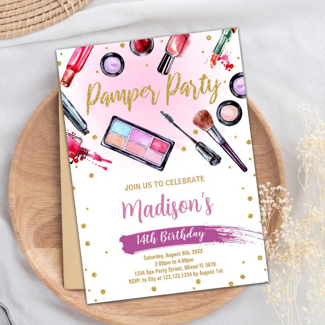 Pink White Pamper Party Birthday Invitations (Pink White Pamper Party Birthday Invitations)