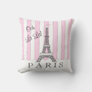 Pink   White Paris Eiffel Tower Ooh La La Throw Pillow