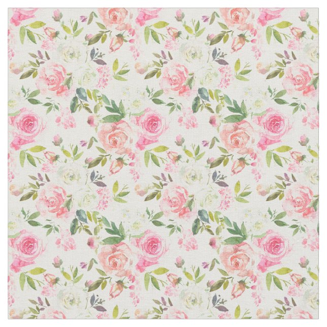 Pink White Peach Floral Roses Elegant Fabric (Close Up)