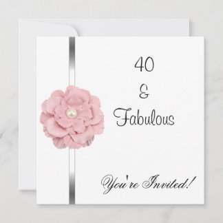 Pink White Pearl Flower Fabulous 40th Birthday Invitation