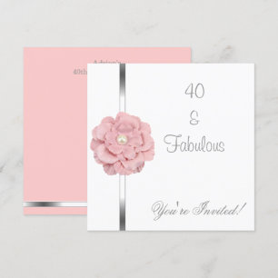 Pink White Pearl Flower Fabulous 40th Birthday Invitation