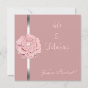 Pink White Pearl Flower Fabulous 40th Party Invitation