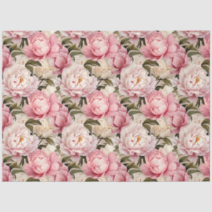 Pink White Peony Blossoms Repeat Pattern Tissue Paper