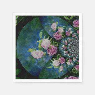 Pink white peony floral watercolor mandala napkin