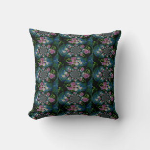 Pink white peony floral watercolor mandala throw pillow