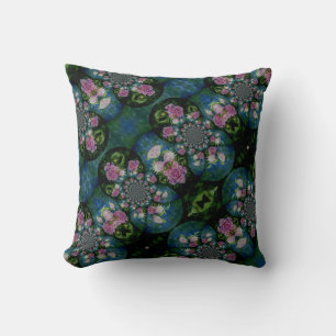 Pink white peony floral watercolor mandala throw pillow