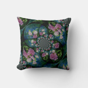 Pink white peony floral watercolor mandala throw pillow