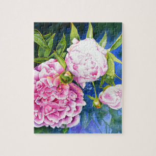 Pink white peony painting romantic floral jigsaw puzzle