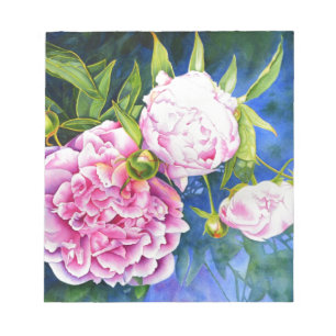 Pink white peony painting romantic floral notepad