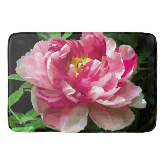 Pink White Peony Watercolor Fine Floral Bath Mat