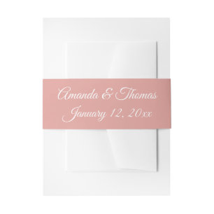 Pink & White Personalized Wedding Invitation Band Invitation Belly Band