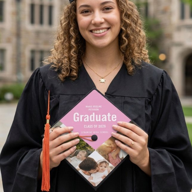 Pink & white photo collage memory graduation cap topper (Creator Uploaded)
