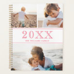 Pink White Photo Collage Planner<br><div class="desc">A planner to which you can add three of your own photos to a minimalist collage in white and pink. Add the year in large pink numbers,  and add your name or family name too!</div>