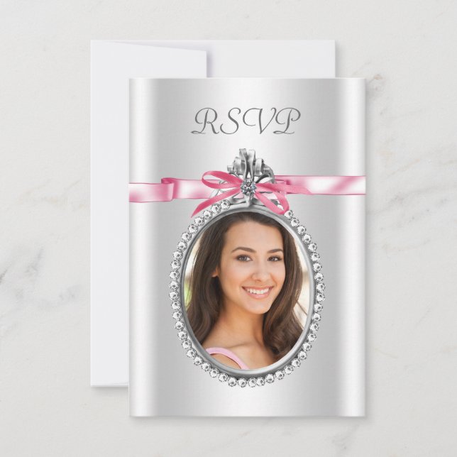 Pink White Photo RSVP Cards (Front)