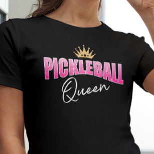 Pink White Pickleball Queen Gold Crown T-Shirt