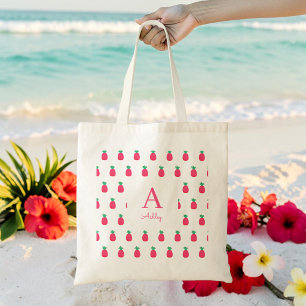Pink White Pineapple Pattern Cute Tote Bag