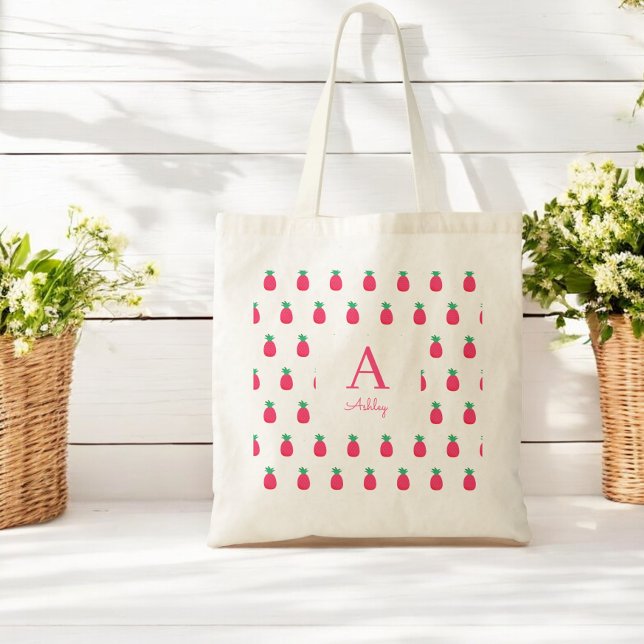 Pink White Pineapple Pattern Cute Tote Bag (Creator Uploaded)
