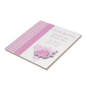 Pink & White Plaid Baby Elephant Birth Information Tile (Side)