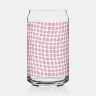 Pink White Plaid Checker Seamless Pattern Can Glass