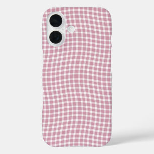 Pink White Plaid Chequered Seamless Pattern iPhone 16 Case