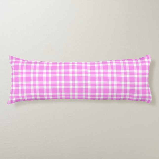 Pink White Plaid Pattern Body Pillow (Front)