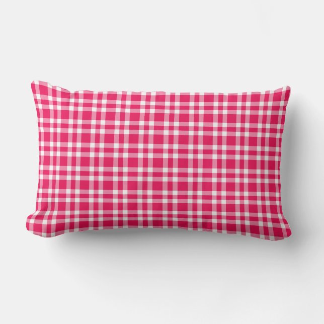 Pink White Plaid Pattern Lumbar Pillow (Front)