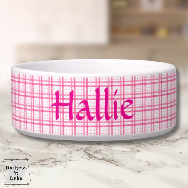 Pink White Plaid Pattern Pet Bowl (Pink White Plaid Pattern Pet Bowl)