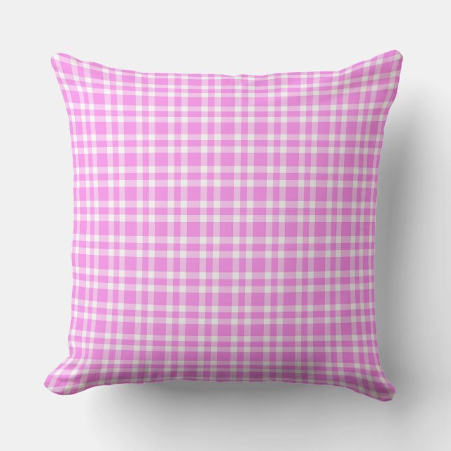 Pink White Plaid Pattern Throw Pillow (Front)