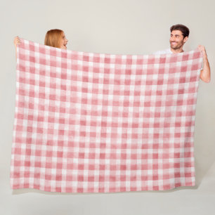 Pink White Plaid Stripes Fleece Blanket