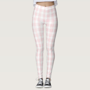 Pink White Plaid Stripes Leggings
