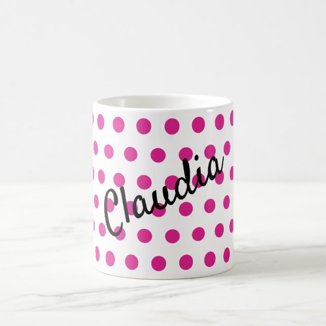 Pink white polka dost Name Coffee Mug (Center)