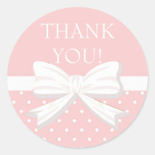 Pink White Polka Dot Little Girl Thank You Classic Round Sticker