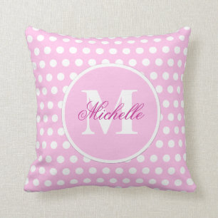 Pink White Polka Dot Monogram Pillow