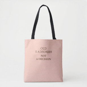 Pink White Polka Dot OCD Awareness Mental Health Tote Bag