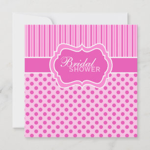 Pink, White Polka Dot Stripe Bridal Shower Invite