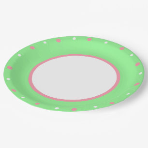 Pink White Polka Dots Mint Green Paper Plate