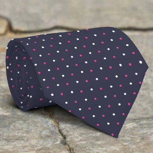 Pink White Polka Dots On Navy Background Groomsmen Tie